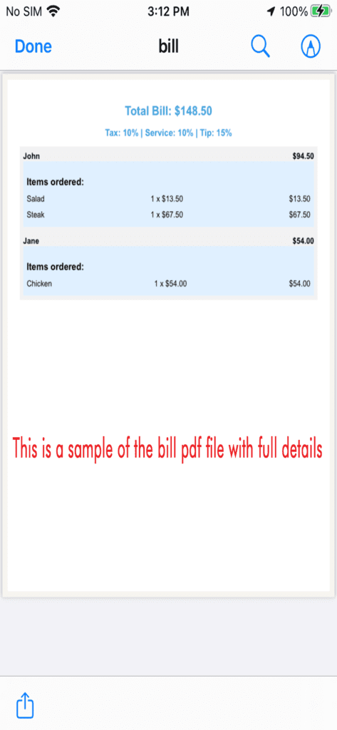 Split your bill screenshot