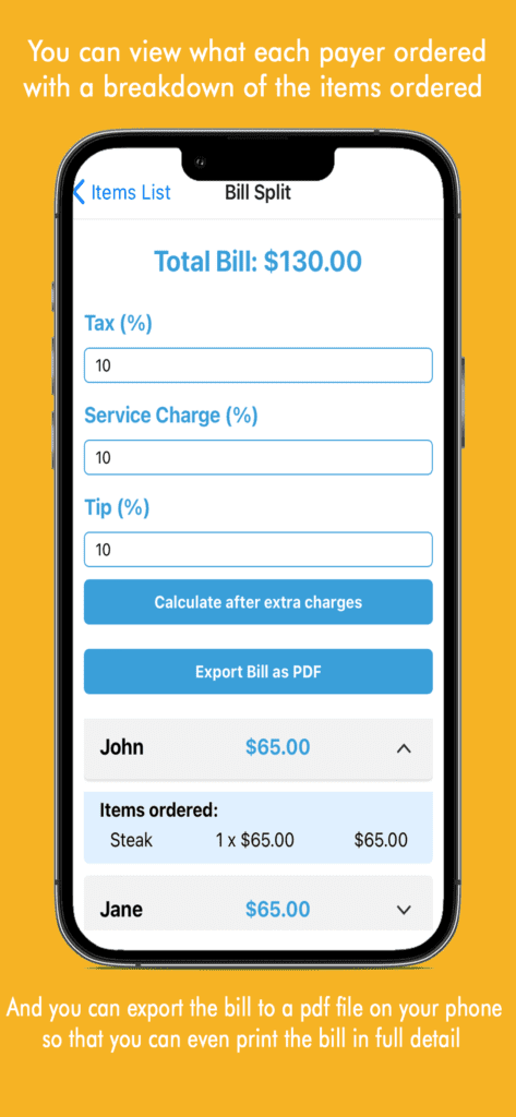 Split your bill screenshot
